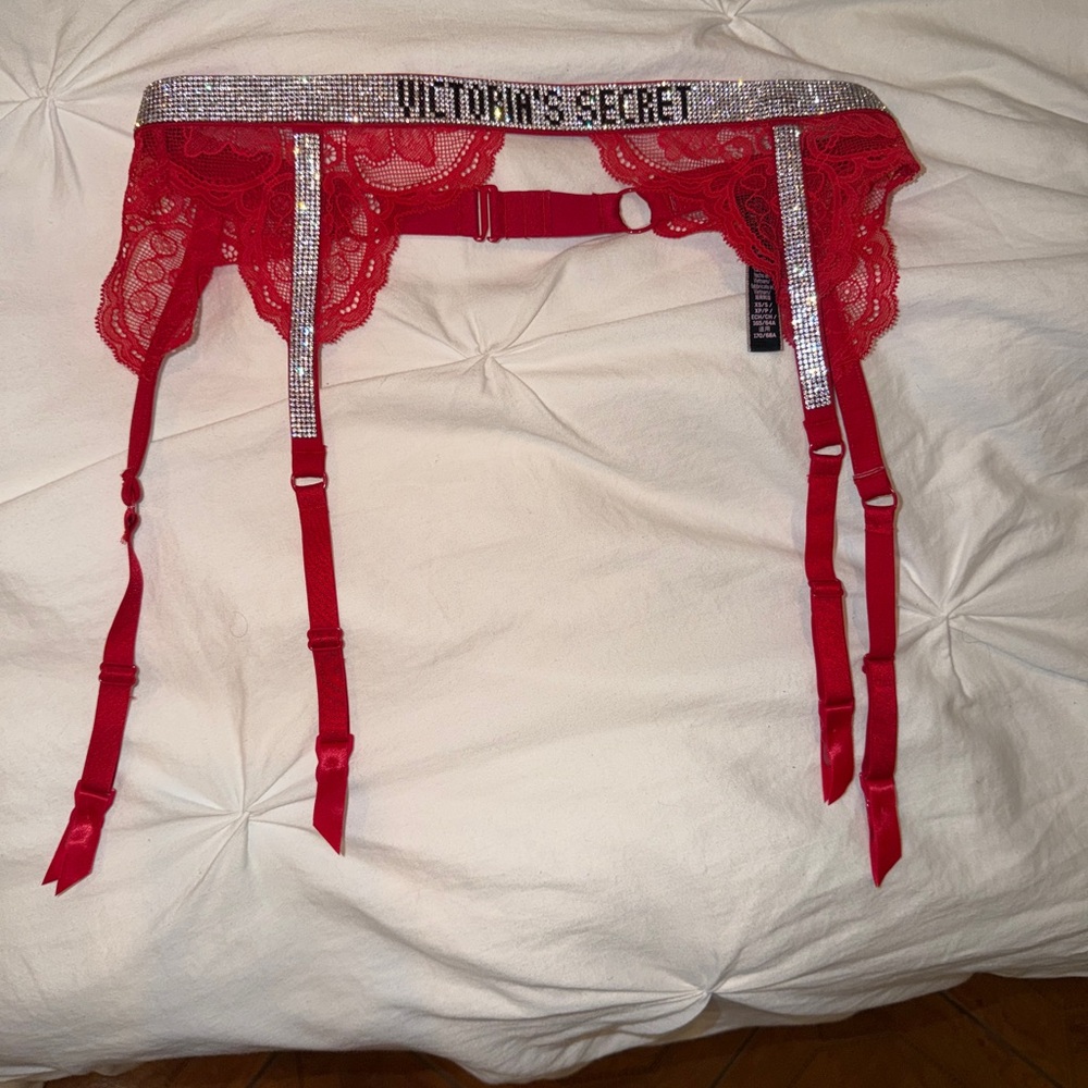 Victoria's Secret Red Lace Garter with Rhinestones
